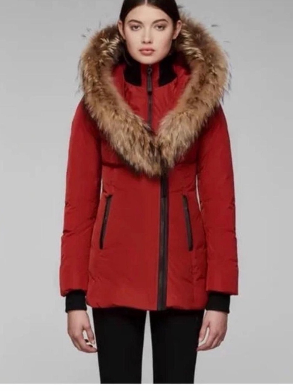 Mackage Red Down Parka with Fur-Trim Hood